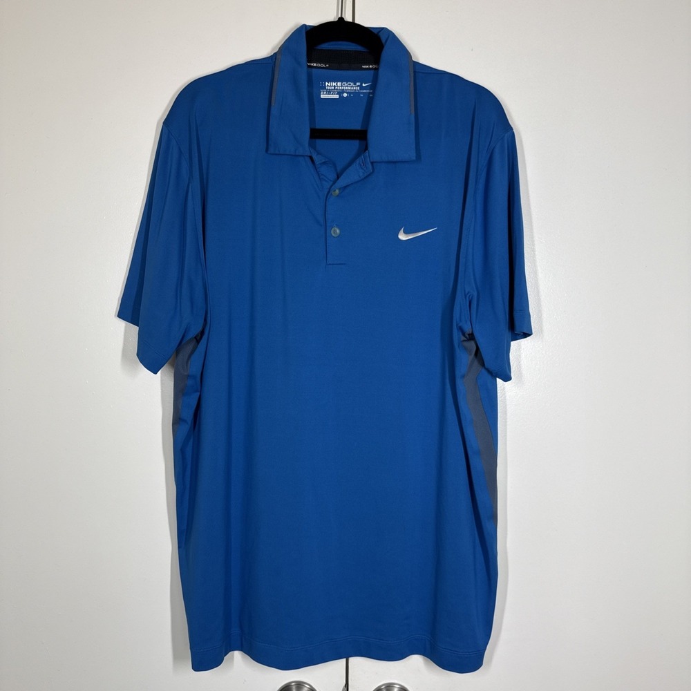 Nike Golf Dri-FIT Men's Cobalt Blue Polo Shirt Size XL Short Sleeve Performance